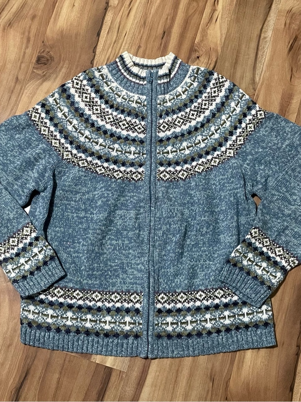 Tiara International Vintage Cardigan Sweater Women's Full Zip Fair Isle Blue
